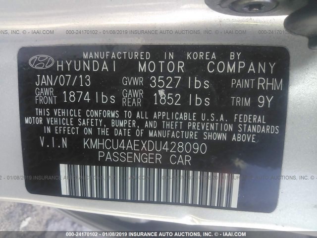 KMHCU4AEXDU428090 - 2013 HYUNDAI ACCENT GLS/SE SILVER photo 9