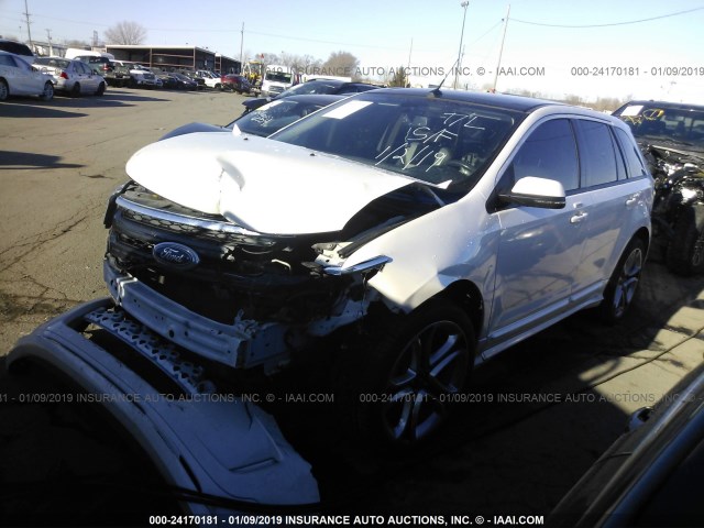 2FMDK4AK1DBB52470 - 2013 FORD EDGE SPORT WHITE photo 2