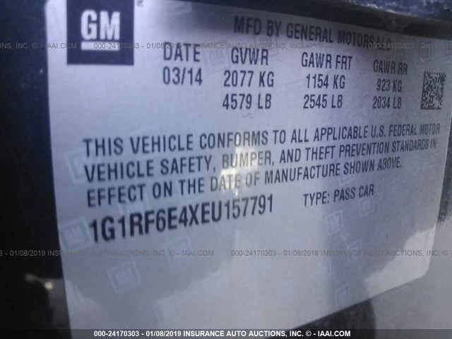 1G1RF6E4XEU157791 - 2014 CHEVROLET VOLT GRAY photo 9