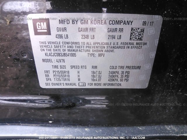 KL4CJCSB3JB541005 - 2018 BUICK ENCORE ESSENCE BLACK photo 9