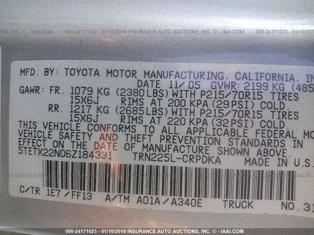 5TETX22N06Z184331 - 2006 TOYOTA TACOMA ACCESS CAB ვერცხლისფერი ფოტო 9