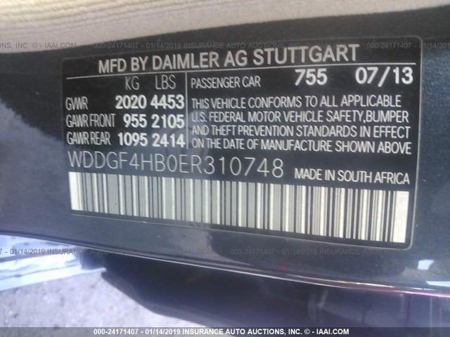 WDDGF4HB0ER310748 - 2014 MERCEDES-BENZ C 250 GRAY photo 9