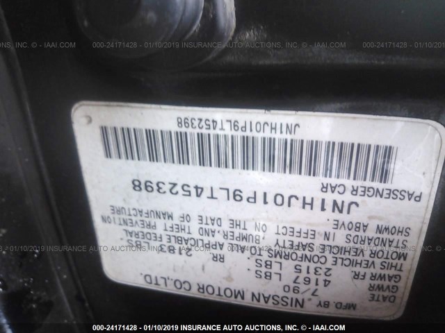JN1HJ01P9LT452398 - 1990 NISSAN MAXIMA BLACK photo 9