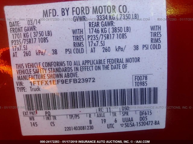 1FTFX1EF9EFB23972 - 2014 FORD F150 SUPER CAB RED photo 9