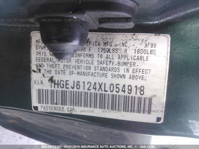 1HGEJ6124XL054918 - 1999 HONDA CIVIC DX GREEN photo 9