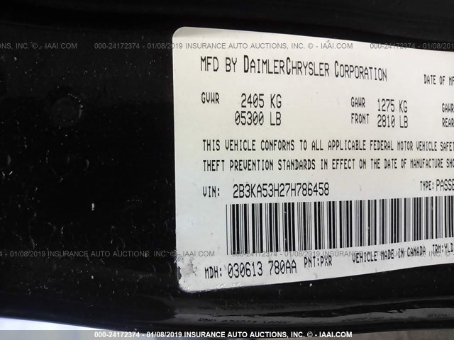 2B3KA53H27H786458 - 2007 DODGE CHARGER R/T BLACK photo 9