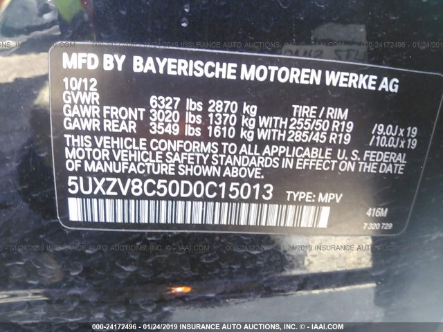 5UXZV8C50D0C15013 - 2013 BMW X5 XDRIVE50I BLACK photo 9