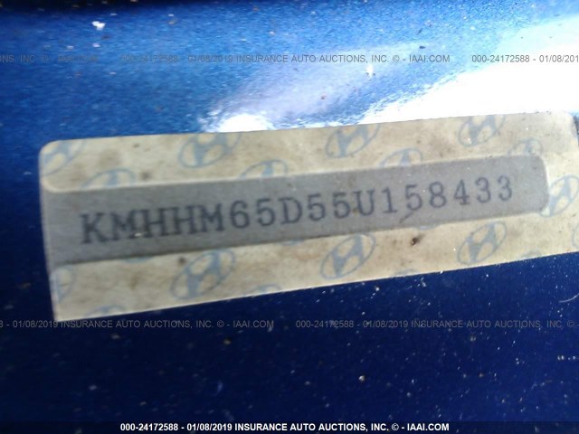 KMHHM65D55U158433 - 2005 HYUNDAI TIBURON BLUE photo 9