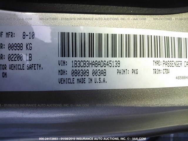 1B3CB3HA8AD645139 - 2010 DODGE CALIBER MAINSTREET GOLD photo 9