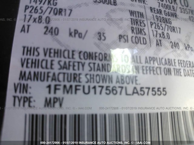 1FMFU17567LA57555 - 2007 FORD EXPEDITION EDDIE BAUER GRAY photo 9