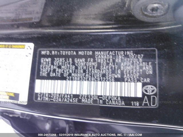 2T1BR32EX8C912256 - 2008 TOYOTA COROLLA CE/LE/S BLACK photo 9