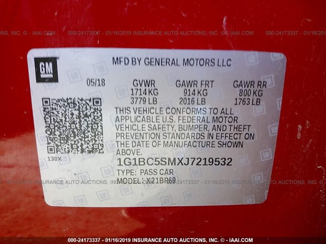 1G1BC5SMXJ7219532 - 2018 CHEVROLET CRUZE LS RED photo 9