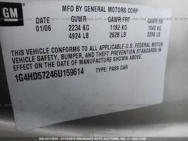 1G4HD57246U159614 - 2006 BUICK LUCERNE CXL GOLD photo 9