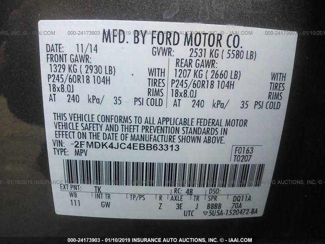 2FMDK4JC4EBB63313 - 2014 FORD EDGE SEL GOLD photo 9