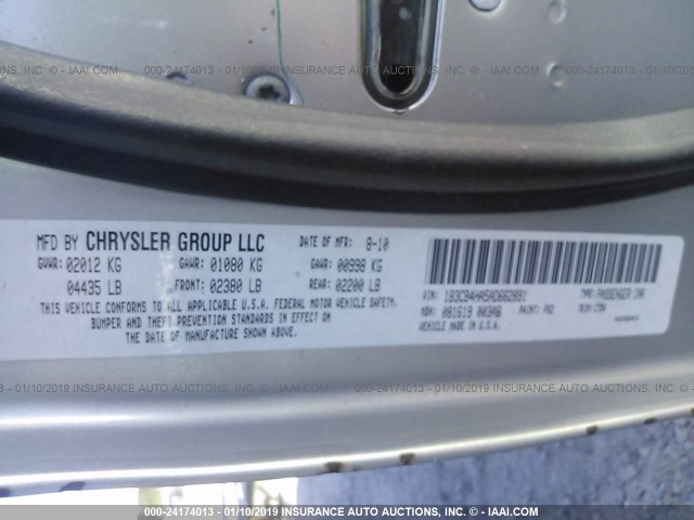 1B3CB4HA5AD662891 - 2010 DODGE CALIBER SXT SILVER photo 9