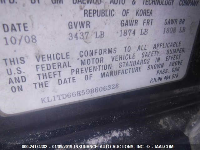 KL1TD66E59B606328 - 2009 CHEVROLET AVEO LS/LT Սև լուսանկար 9