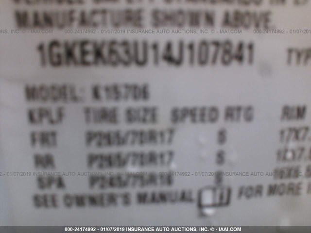 1GKEK63U14J107841 - 2004 GMC YUKON DENALI WHITE photo 9