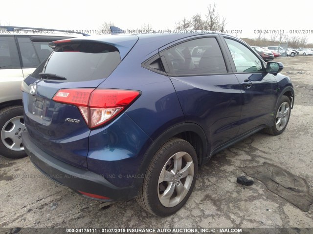 3CZRU6H5XGM752398 - 2016 HONDA HR-V EX BLUE photo 4