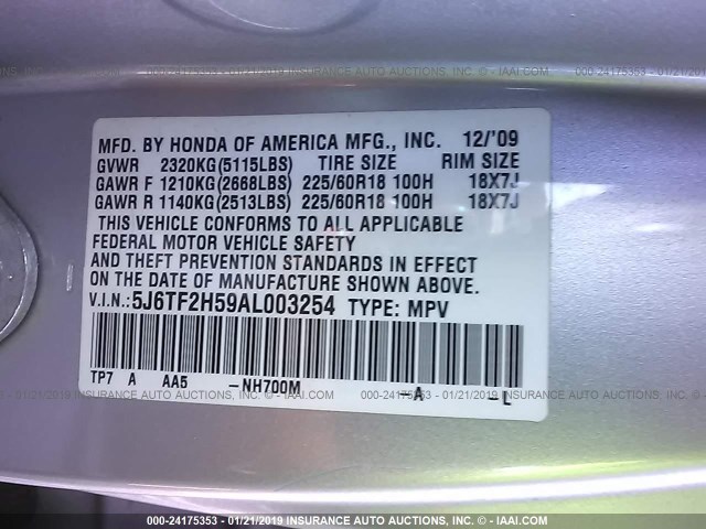 5J6TF2H59AL003254 - 2010 HONDA ACCORD CROSSTOUR EXL SILVER photo 9