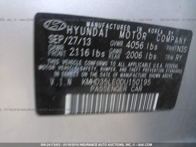 KMHD35LE0DU150195 - 2013 HYUNDAI ELANTRA GT SILVER photo 9