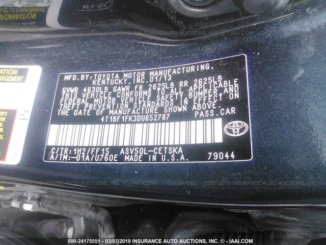 4T1BF1FK3DU652787 - 2013 TOYOTA CAMRY L/SE/LE/XLE Tünd mavi foto 9