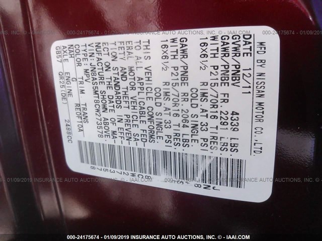 JN8AS5MT8CW273578 - 2012 NISSAN ROGUE S/SV MAROON photo 9