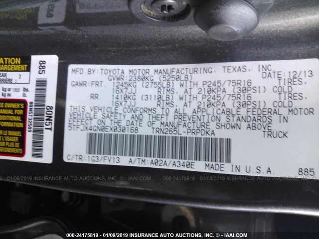 5TFJX4GN0EX030168 - 2014 TOYOTA TACOMA DOUBLE CAB 灰色 照片 9