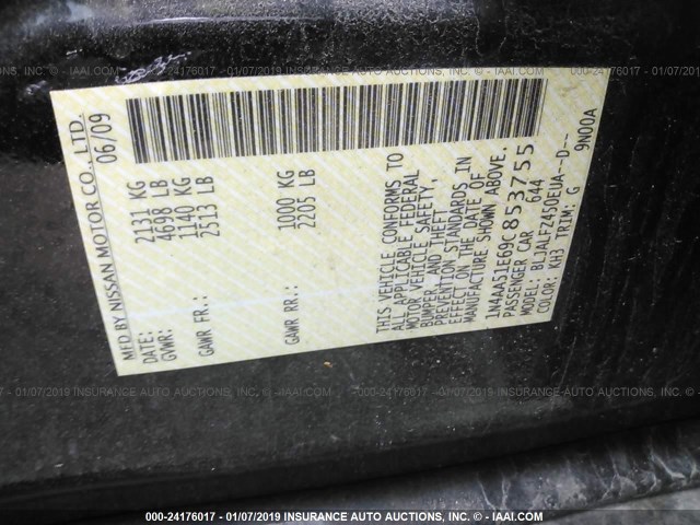 1N4AA51E69C853755 - 2009 NISSAN MAXIMA S/SV BLACK photo 9