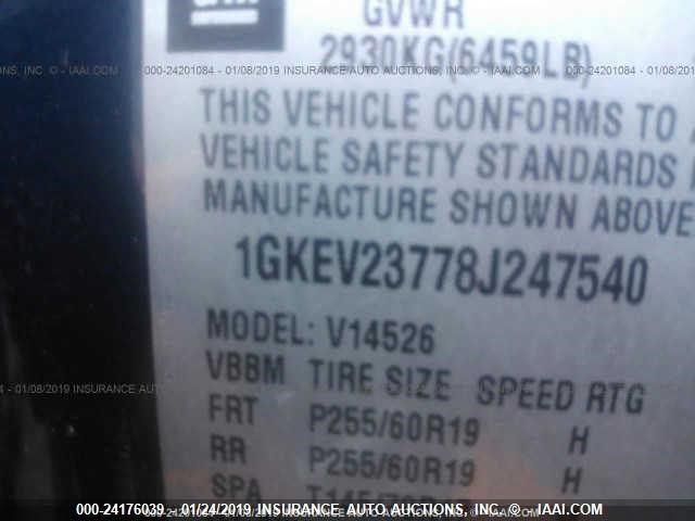 1GKEV23778J247540 - 2008 GMC ACADIA SLT-1 BLACK photo 9