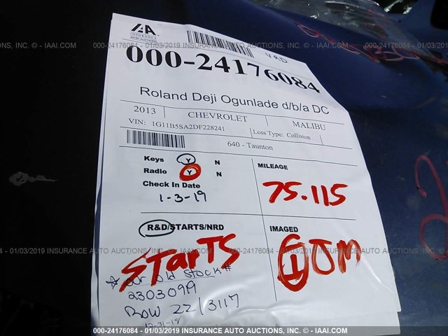 1G11B5SA2DF228241 - 2013 CHEVROLET MALIBU LS 蓝色 照片 7