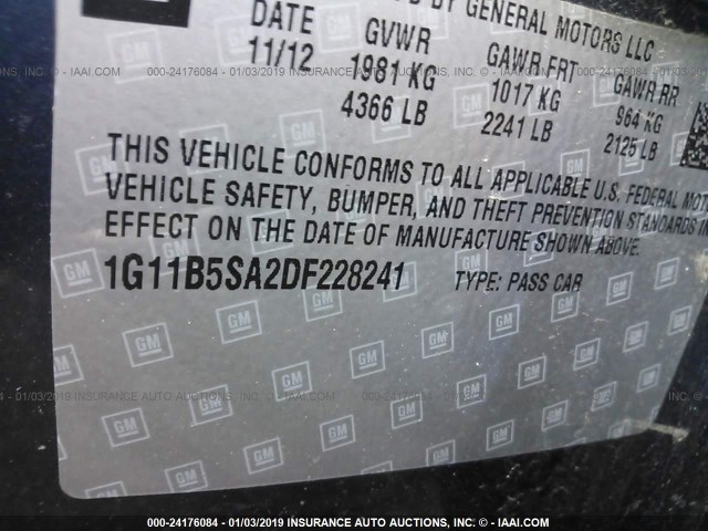 1G11B5SA2DF228241 - 2013 CHEVROLET MALIBU LS 蓝色 照片 9