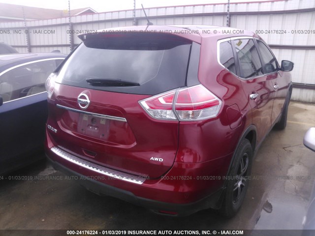 KNMAT2MV9FP511509 - 2015 NISSAN ROGUE S/SL/SV MAROON photo 4