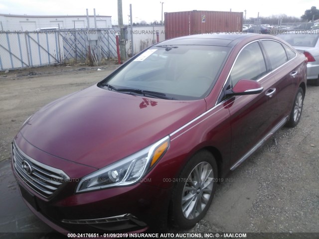 5NPE34AF5FH258419 - 2015 HYUNDAI SONATA SPORT/LIMITED BURGUNDY photo 2