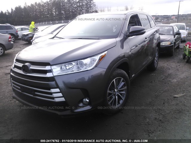 5TDJGRFH7KS054297 - 2019 TOYOTA HIGHLANDER HYBRID/XLE GRAY photo 2