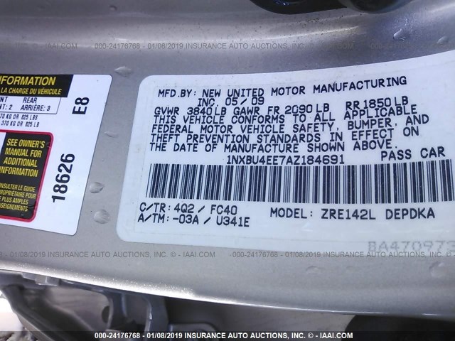 1NXBU4EE7AZ184691 - 2010 TOYOTA COROLLA S/LE/XLE GOLD photo 9