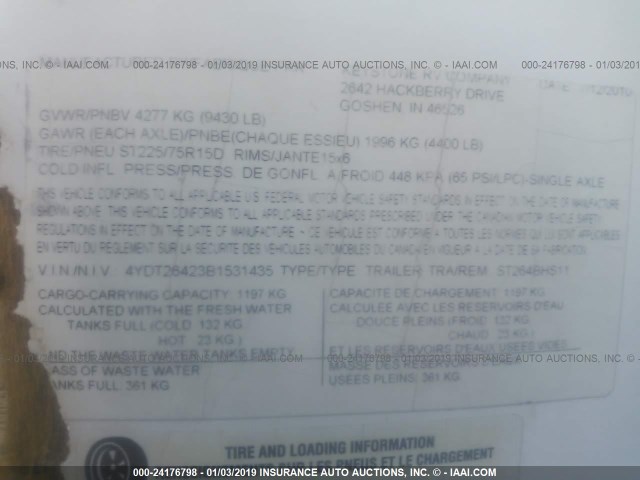 4YDT26423B1531435 - 2011 KEYSTONE SPRINTER Unknown photo 9