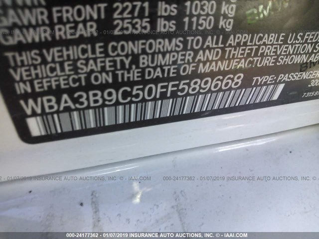 WBA3B9C50FF589668 - 2015 BMW 335 XI WHITE photo 9