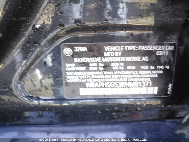 WBAPH5G53BNM81371 - 2011 BMW 328 I SULEV BLACK photo 9