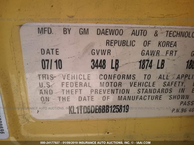 KL1TD6DE6BB125819 - 2011 CHEVROLET AVEO LS/LT YELLOW photo 9