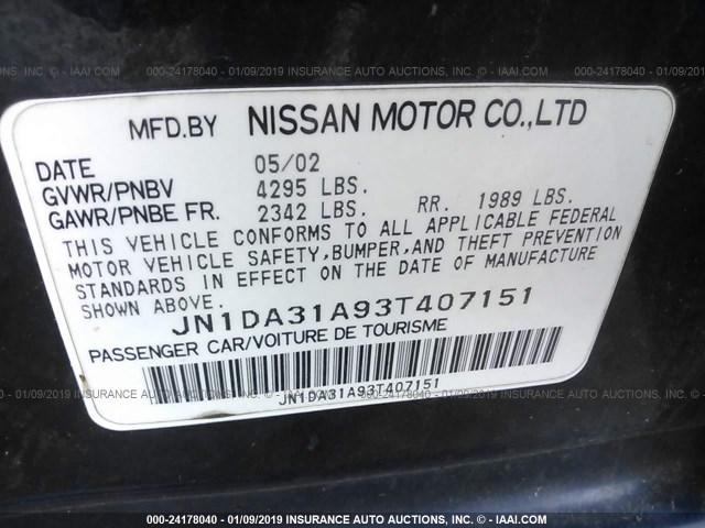 JN1DA31A93T407151 - 2003 NISSAN MAXIMA GLE/SE Dark Blue photo 9