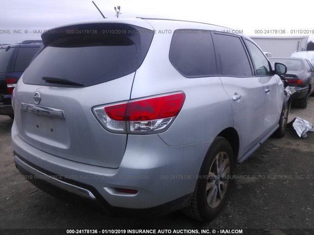 5N1AR2MN4EC662046 - 2014 NISSAN PATHFINDER S/SV/SL/PLATINUM SILVER photo 4