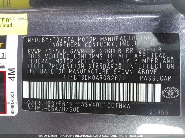 4T4BF3EK0AR082830 - 2010 TOYOTA CAMRY SE/LE/XLE 灰色 照片 9