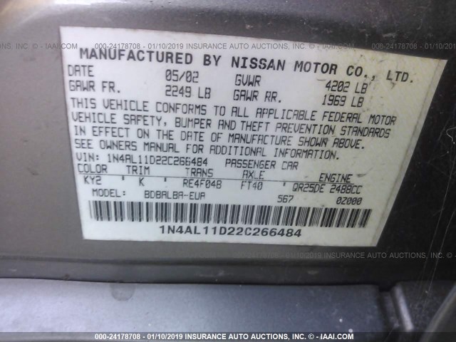 1N4AL11D22C266484 - 2002 NISSAN ALTIMA S/SL TAN photo 9