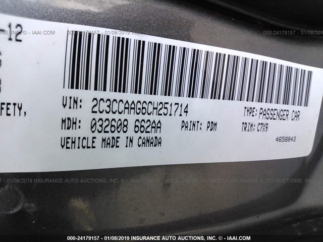 2C3CCAAG6CH251714 - 2012 CHRYSLER 300 GRAY photo 9