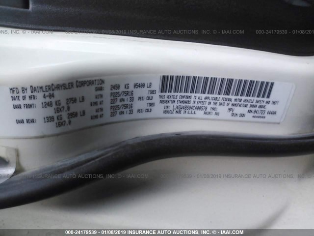 1J4GW48S04C400570 - 2004 JEEP GRAND CHEROKEE LAREDO/COLUMBIA/FREEDOM 白色 照片 9