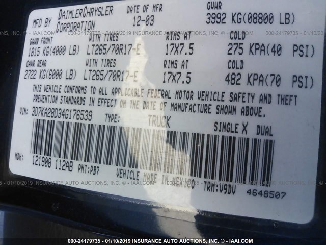 3D7KA28D34G176539 - 2004 DODGE RAM 2500 ST/SLT 深蓝色 照片 9