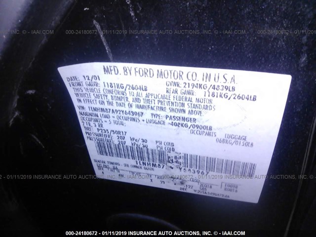 1LNHM87A92Y643967 - 2002 LINCOLN LS BLACK photo 9