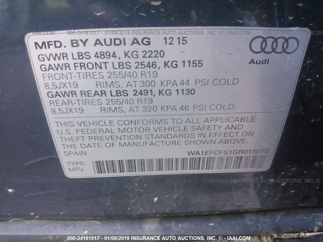 WA1EFCFS1GR015010 - 2016 AUDI Q3 PREMIUM PLUS BLUE photo 9