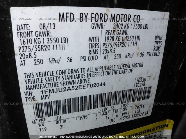 1FMJU2A52EEF02044 - 2014 FORD EXPEDITION LIMITED BLACK photo 9