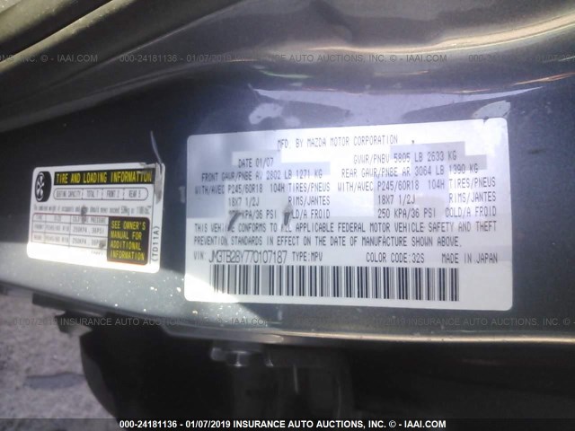 JM3TB28Y770107187 - 2007 MAZDA CX-9 GRAY photo 9